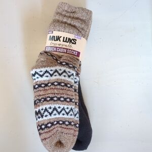 New Muk Luks Tan and Black Patterned Slouch Cabin 2 Pair Socks